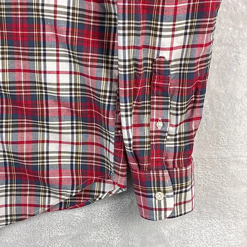 J.Crew Shirt Mens M Tall Red White Plaid Broken In Oxford Preppy Heritage OCBD